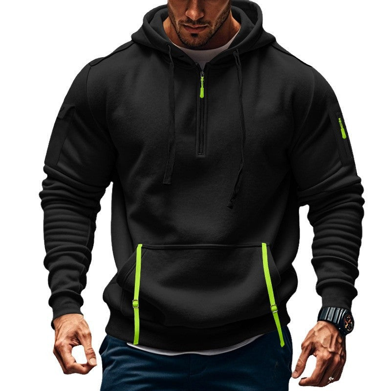 Men’s Fleece Hooded Sweater with Multi-Zipper Pockets