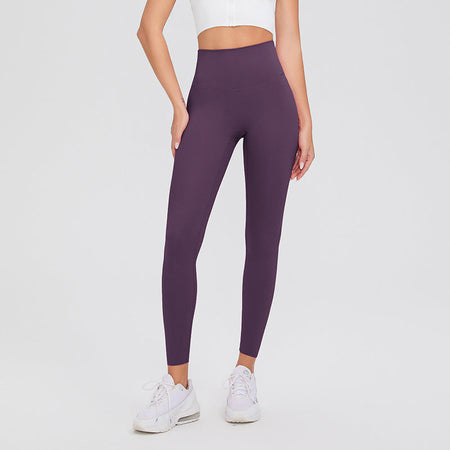 Dark Plum Brushed Nude-Feel High-Waisted Yoga Pants with Tummy Control