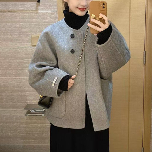 INSTOCK-Women’s Short Wool Coat Hepburn Style Winter Jacket