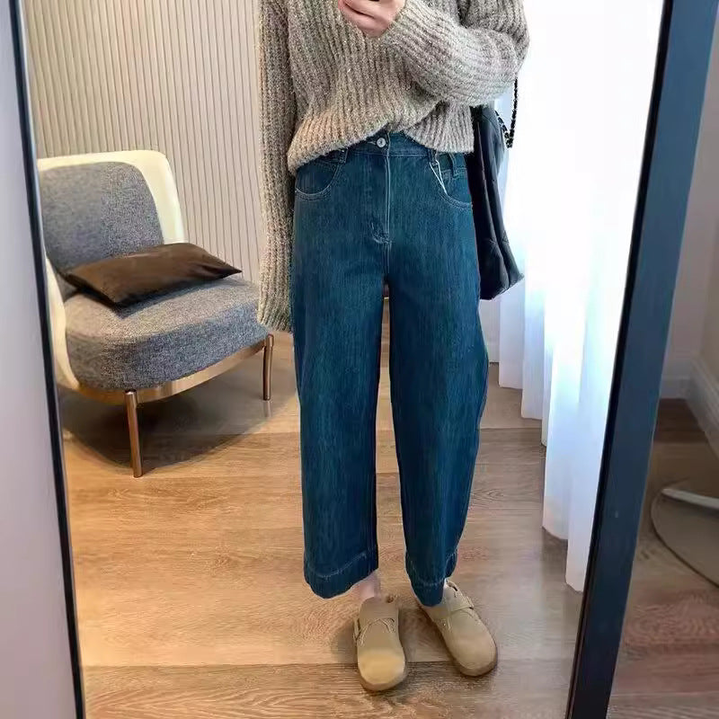 Vintage High-Waist Cropped Wide-Leg Jeans for Women