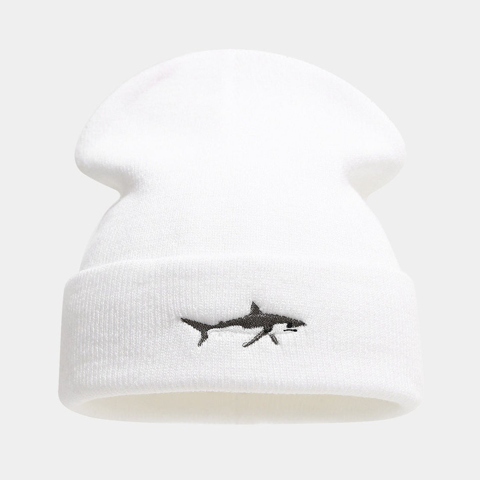 Shark Embroidery Knitted Beanie for Winter