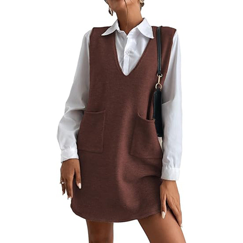 STOCK-Korean Wool Vest Dress