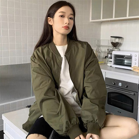 Winter Retro Round Neck Loose Baseball Jacket