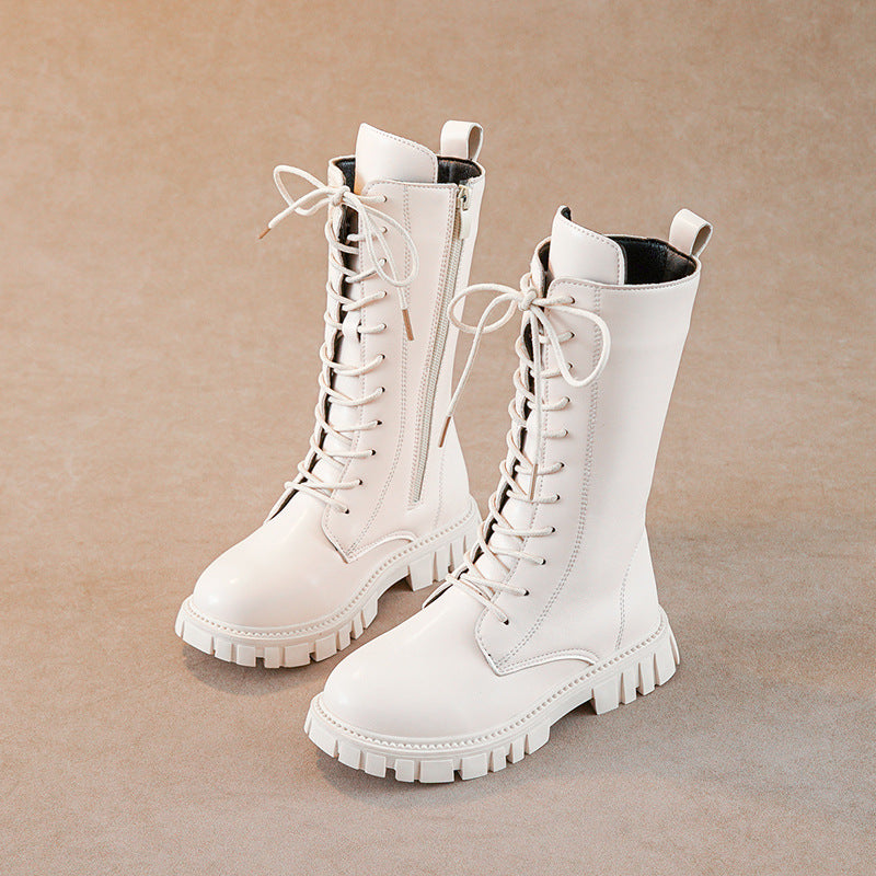 Girls’ High Boots Korean British Style Leather Boots
