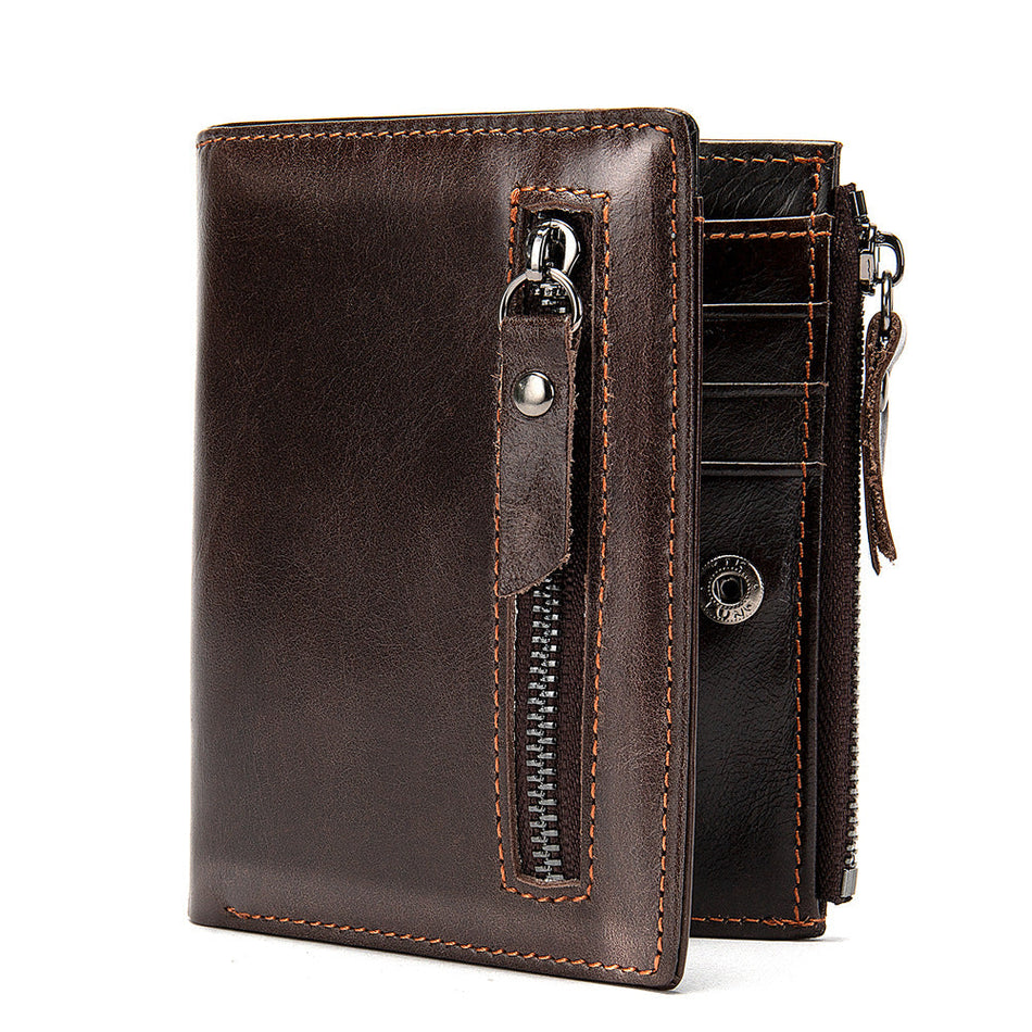 Men’s Wax Leather RFID Anti-Theft Wallet – Gold Clip