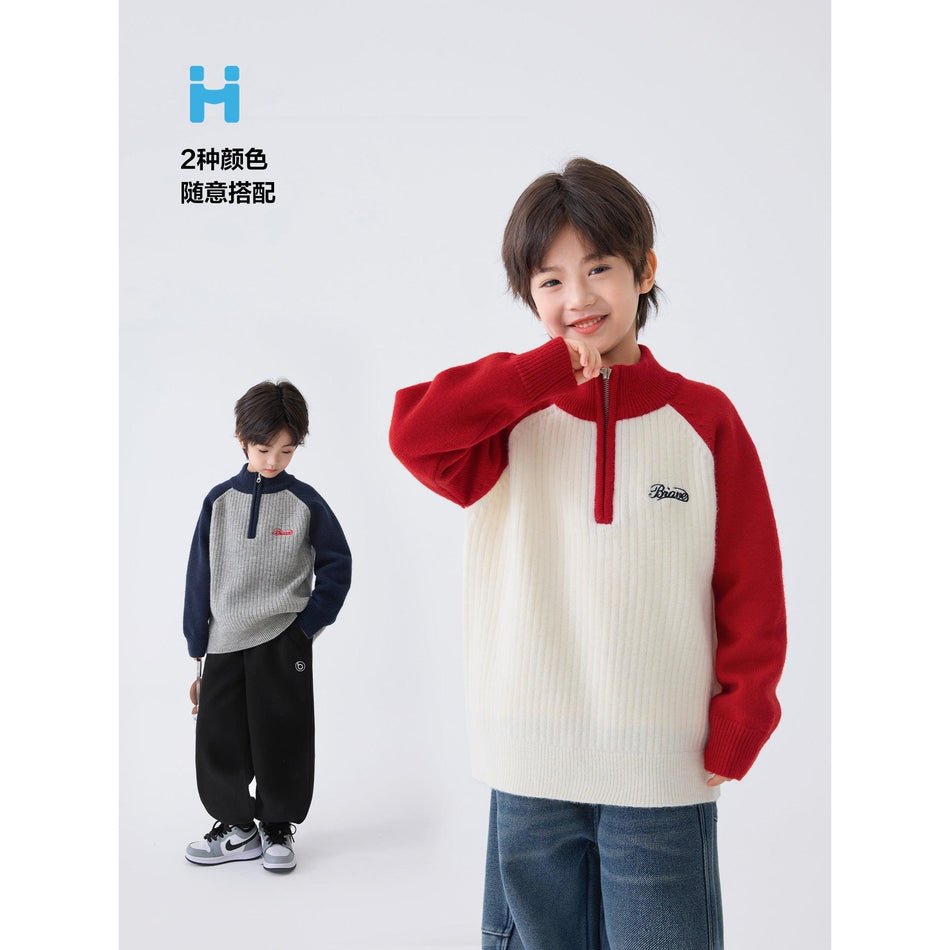Boys Half-Zip Stand Collar Winter Sweater 2025