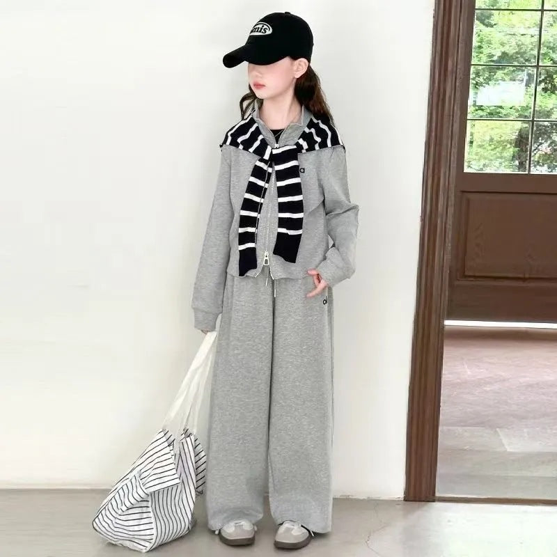 Girls’ Autumn 2025 Striped Shawl Jacket Two-Piece Set – Spring Autumn Kids Fashion Nepal | Tudoholic