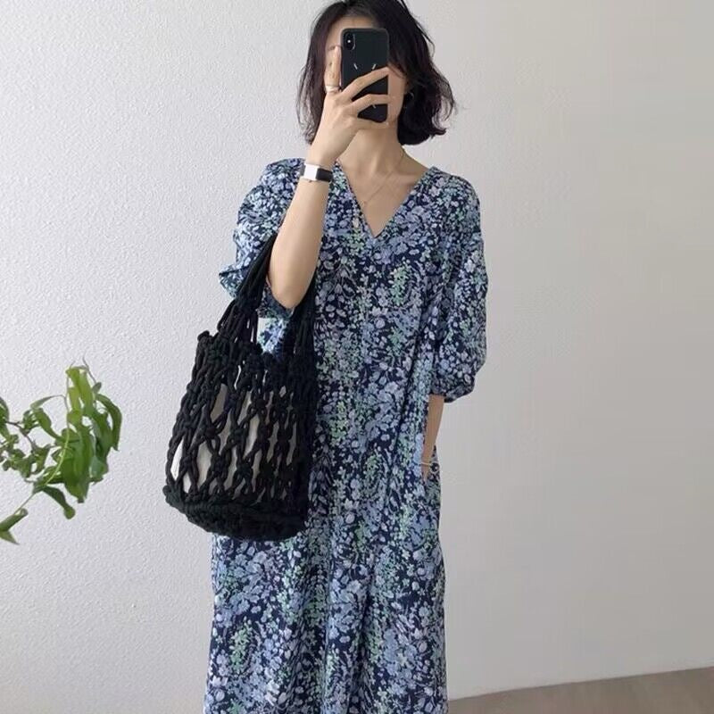 STOCK-Puff Sleeve Cotton Dress