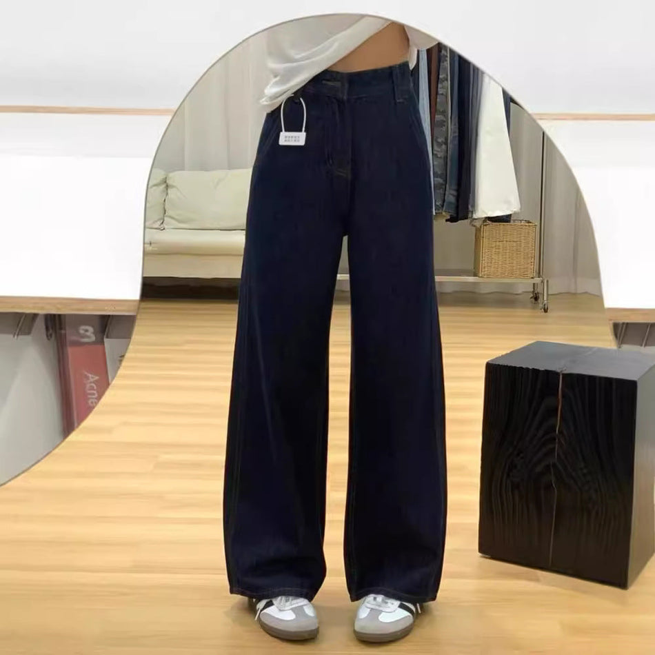 STOCK-Dark Blue Retro Wide Leg Jeans – Slimming & Stylish Fit