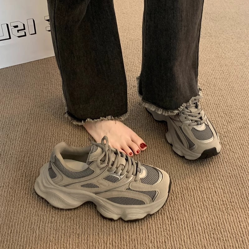 Retro Gray Mesh Breathable Dad Sneakers for Women