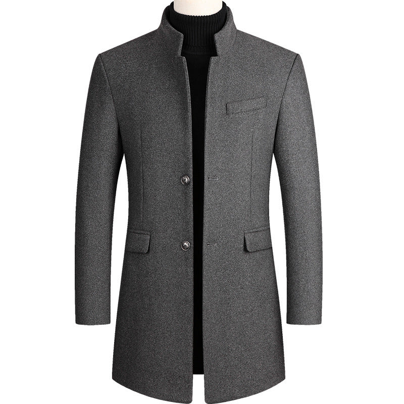 Men’s Woolen Mid-Length Coat – Thick Padded Winter Jacket