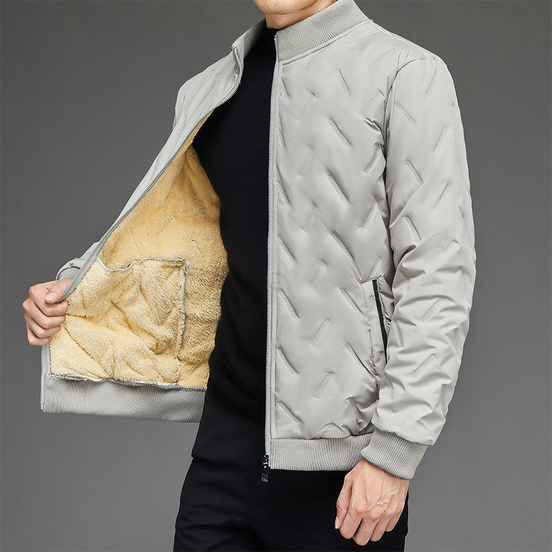 Men’s Velvet Thickened Winter Jacket – Stand Collar
