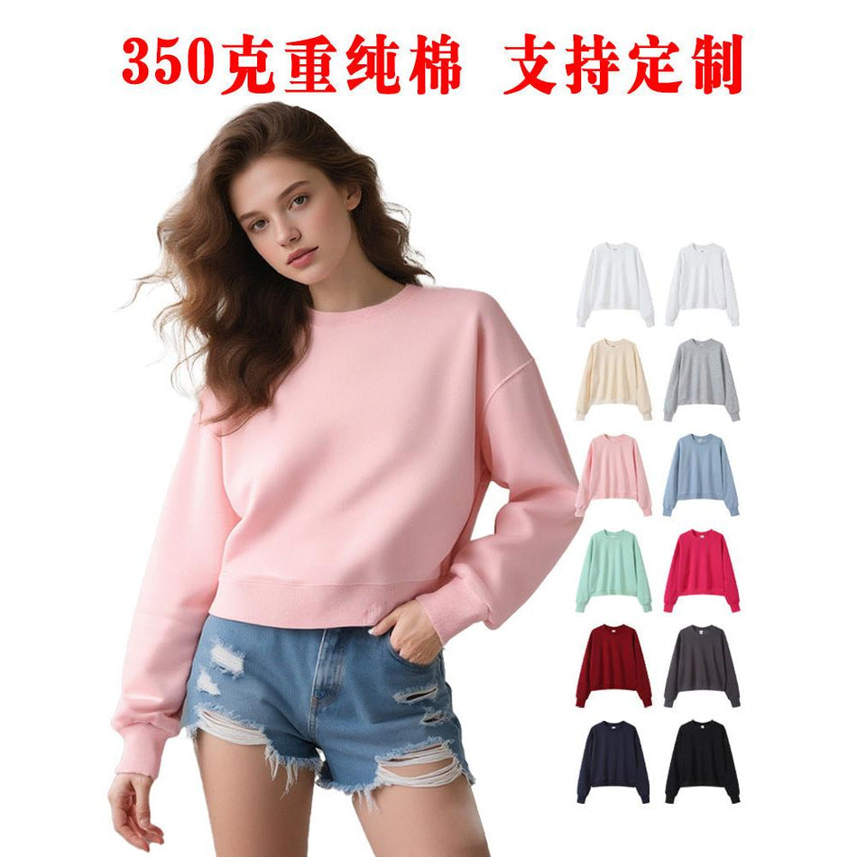 European American Cotton Crewneck Short Sweatshirt WomenTop