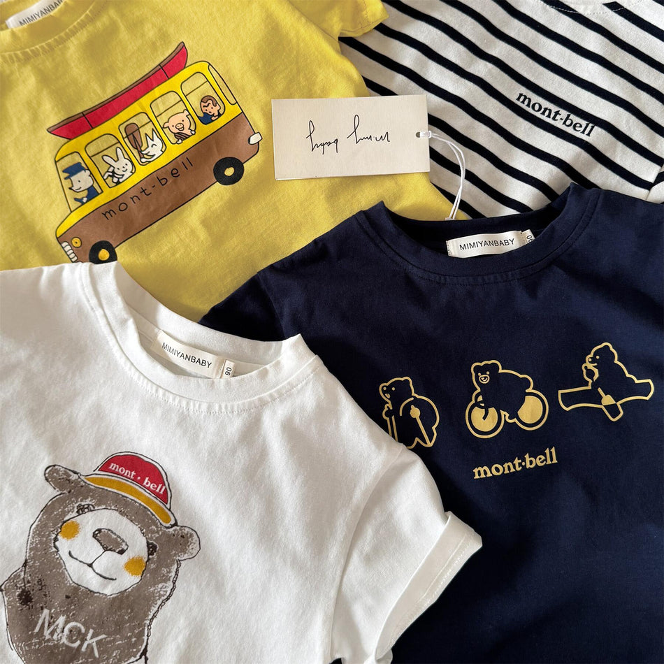 2025 Kids Summer Cotton T-Shirt Japanese Cartoon Bear Design