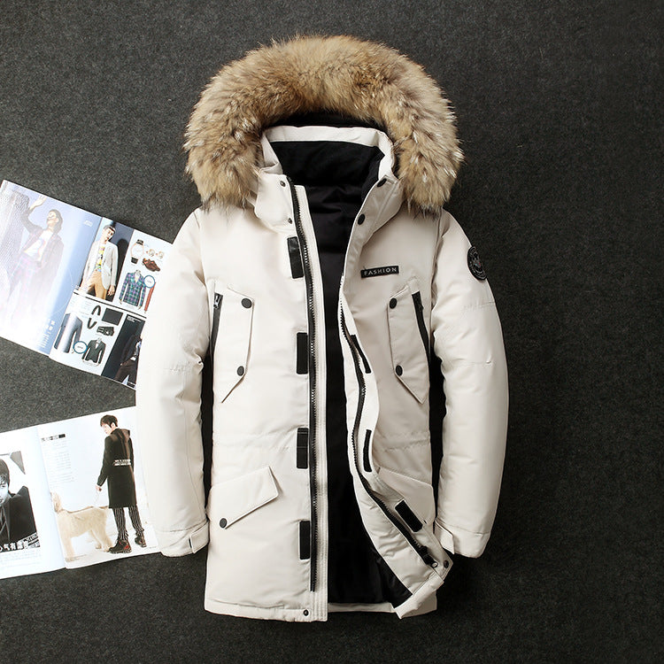 Men’s Mid-Length Winter Jacket with Fur Collar