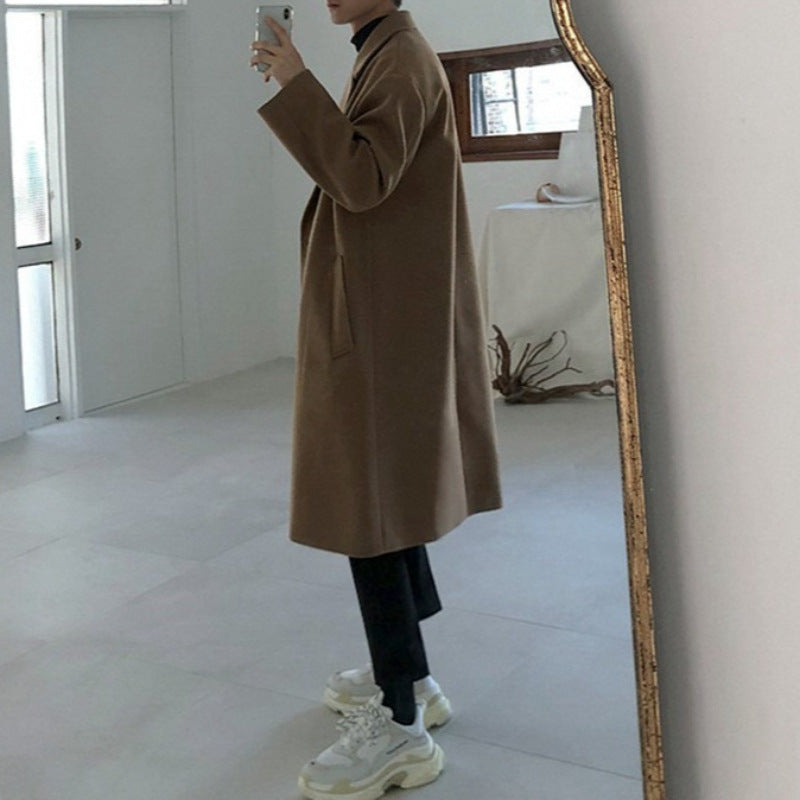 Men's Spring-Autumn Korean Loose Double-Breasted Wool Coat