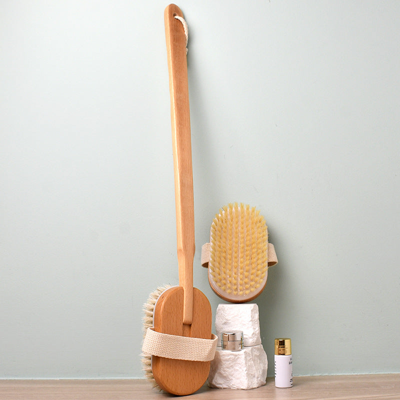Removable Bristle Beech Wood Bath Brush with Long Handle
