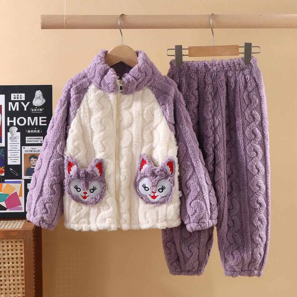 Kids Winter Coral Velvet Pajama Set – Thick Warm Home Wear
