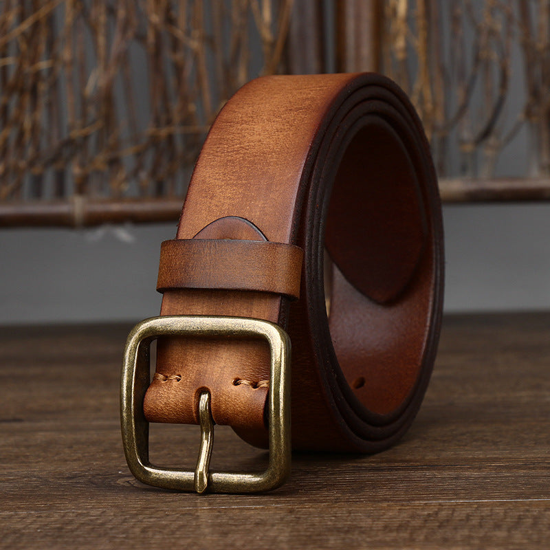 Korean Style Vintage Belt – Copper Pin Cowhide Belt