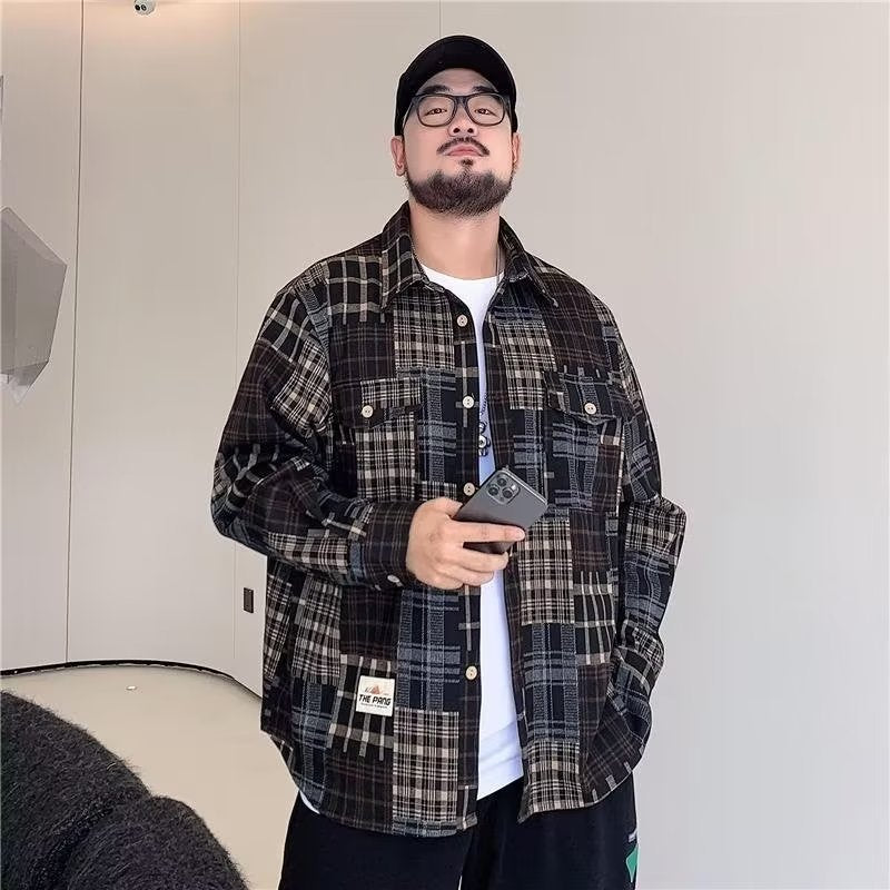 Plus Size Plaid Shirt for Men | Retro Loose Fit Jacket