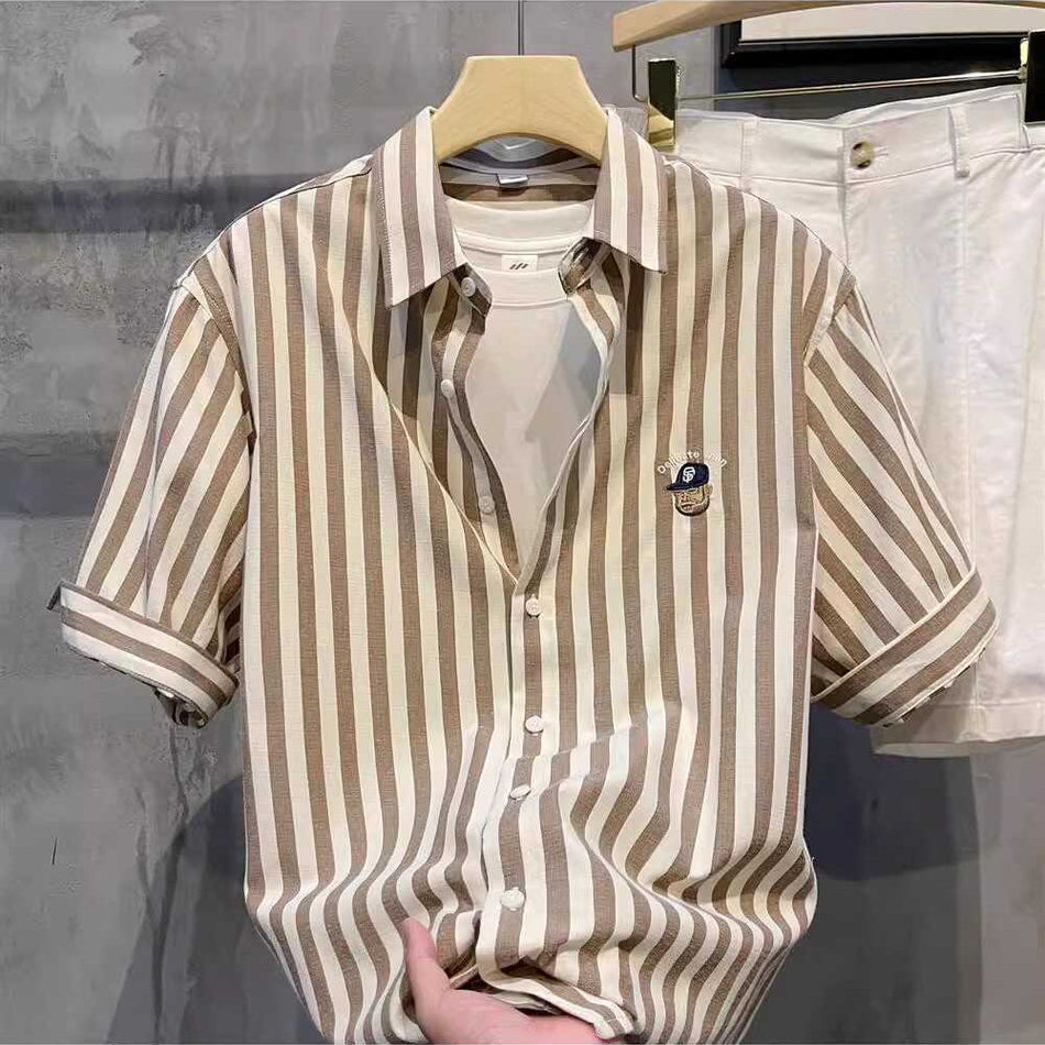 INSTOCK-Men’s Korean-Style Striped Short-Sleeve Shirt 2024