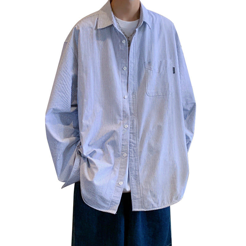 Men's Japanese Cityboy Striped Loose Long-Sleeve Shirt Jacket