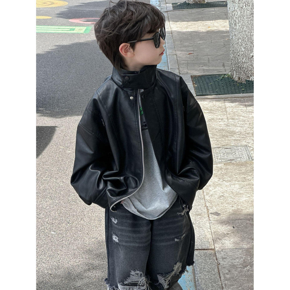 Boys Retro Soft Leather Bomber Jacket 2025