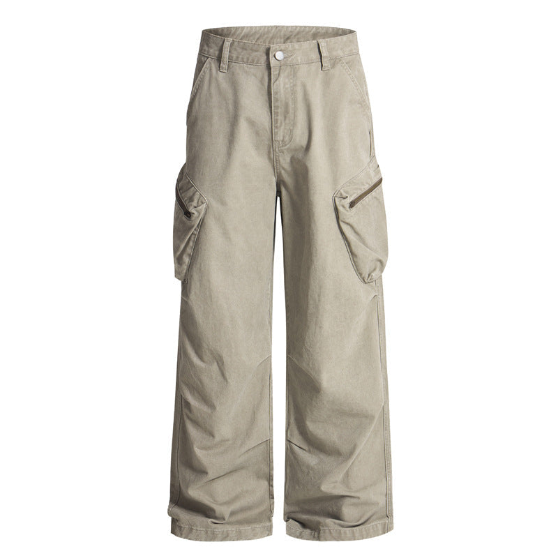 Unisex Multi Pocket Cargo Pants Baggy Straight Leg Workwear