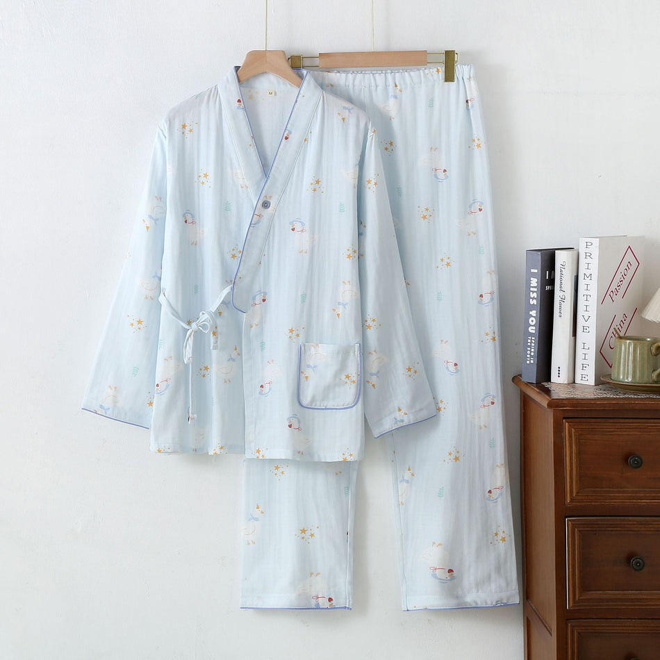 Kimono Cotton Gauze Maternity Nursing Pajamas