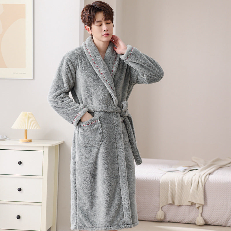 STOCK-Men’s Coral Fleece Bathrobe – Thick Warm Autumn Winter Robe