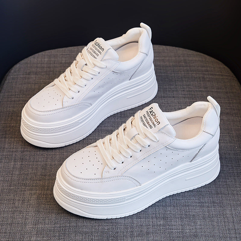 Platform Round-Toe White Sneakers for Women