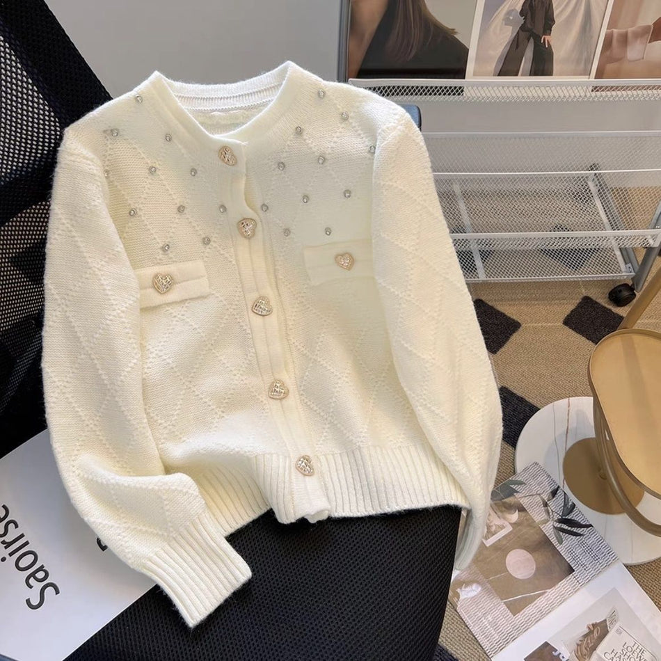 Tweed Rhombus Knit Cardigan