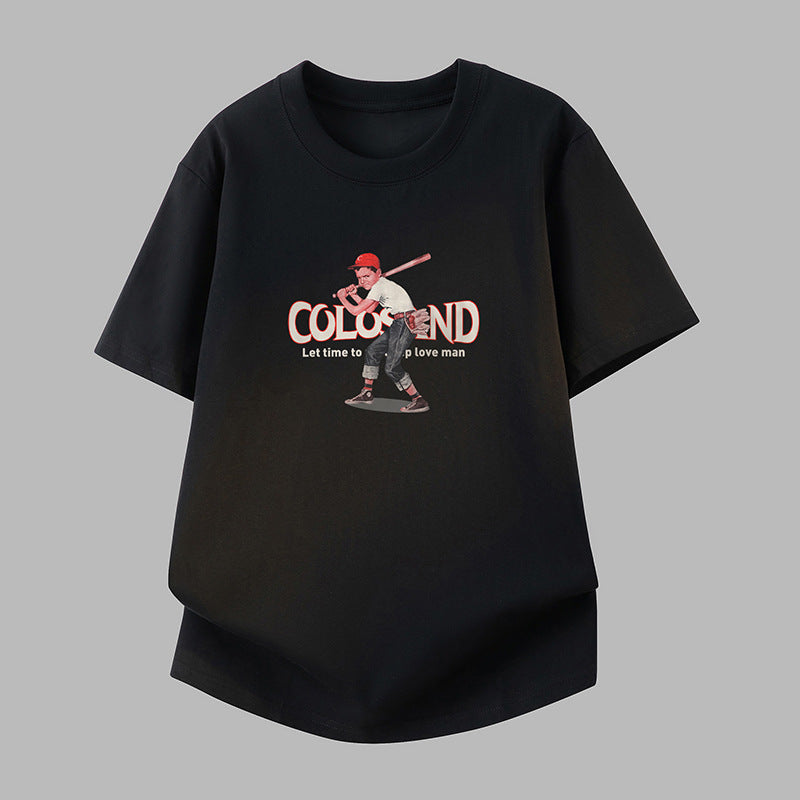 Boys' Pure Cotton Fun Print Crew Neck Black Short Sleeve T-Shirt