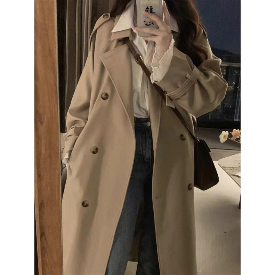 Khaki Windbreaker Jacket Women Mid-Length Korean Style Spring