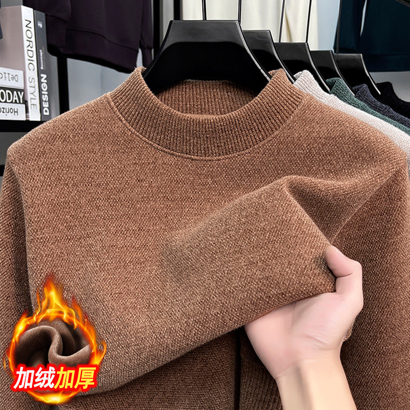 2025 Men’s Plush Half-High Collar Knitted Sweater Warm