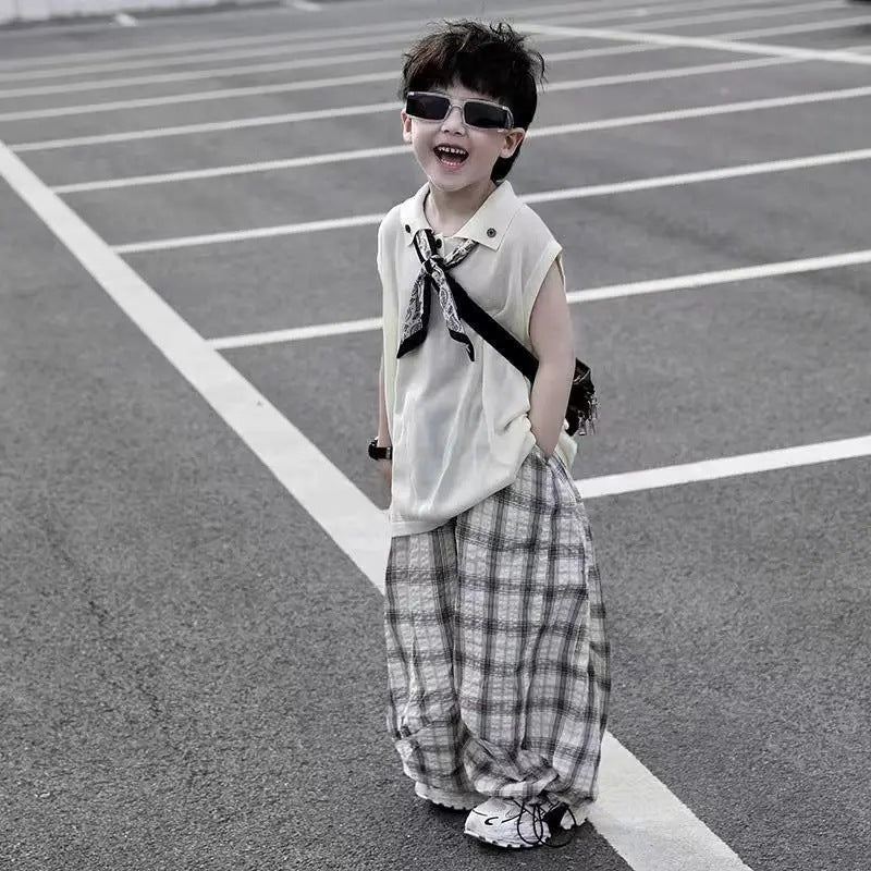 Boys’ Summer 2025 Sleeveless Vest & Anti-Mosquito Pants Set – Summer Kids Fashion Nepal | Tudoholic