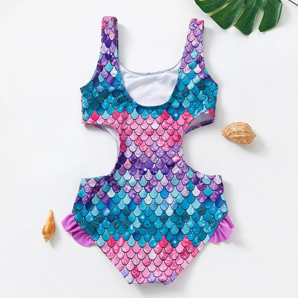 Girls’ Fish Scale Swimsuit – Gradient Mermaid Style 🌊
