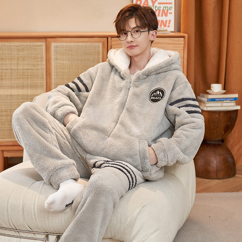 Men’s Coral Pajamas Thickened Fleece-Lined Warm Winter