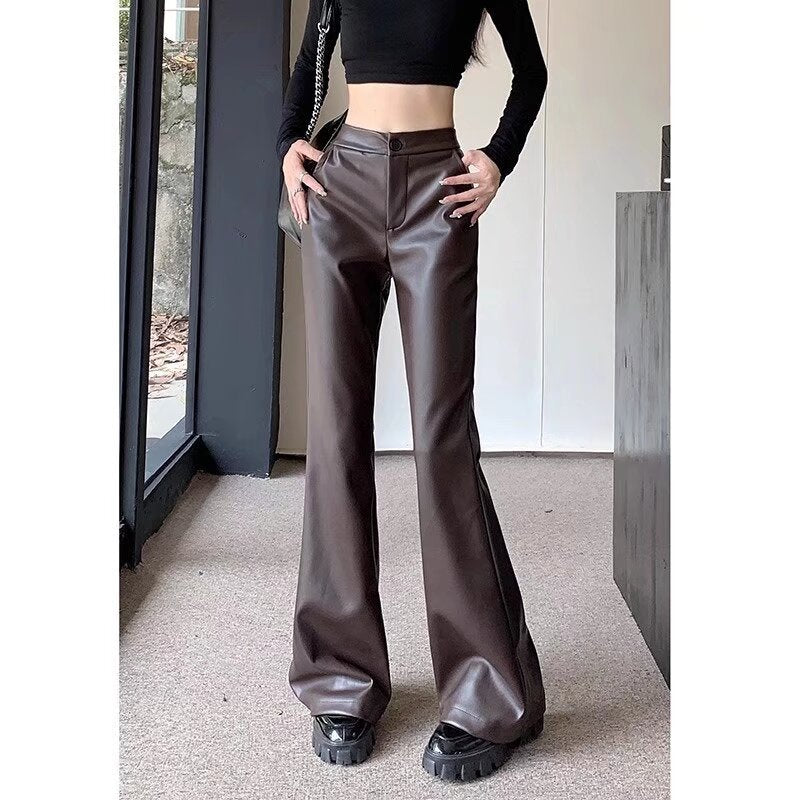 STOCK-Women’s High-Waist PU Leather Pants