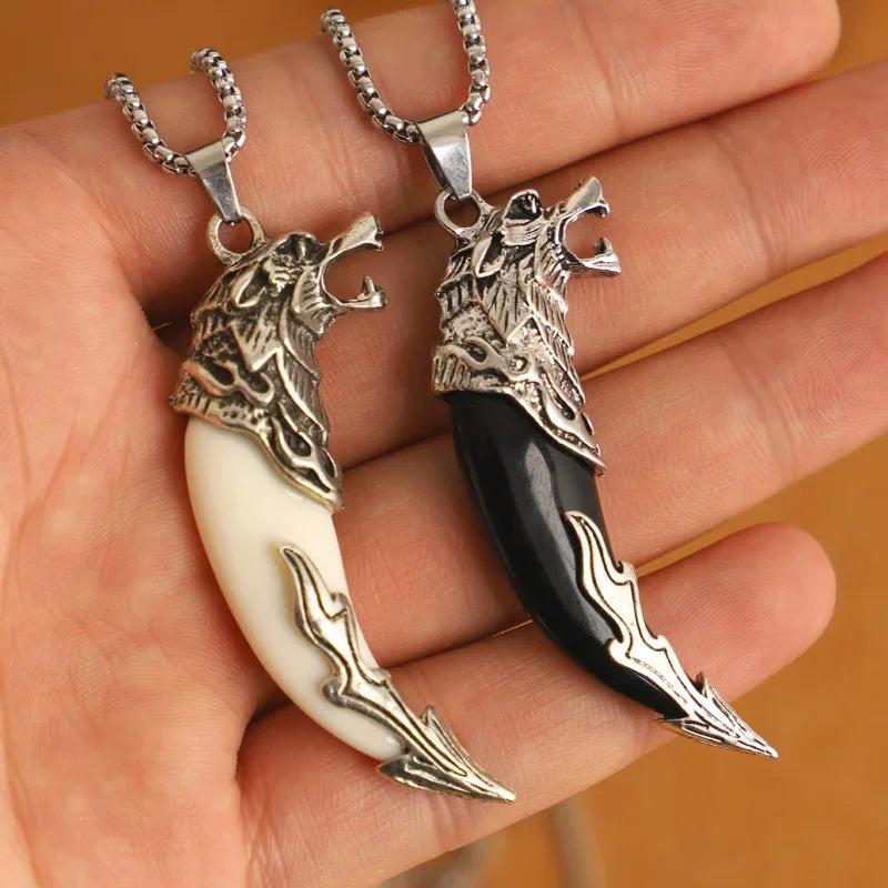 Resin Spike Pendant Necklace – Retro Dog Tooth Chain for Men