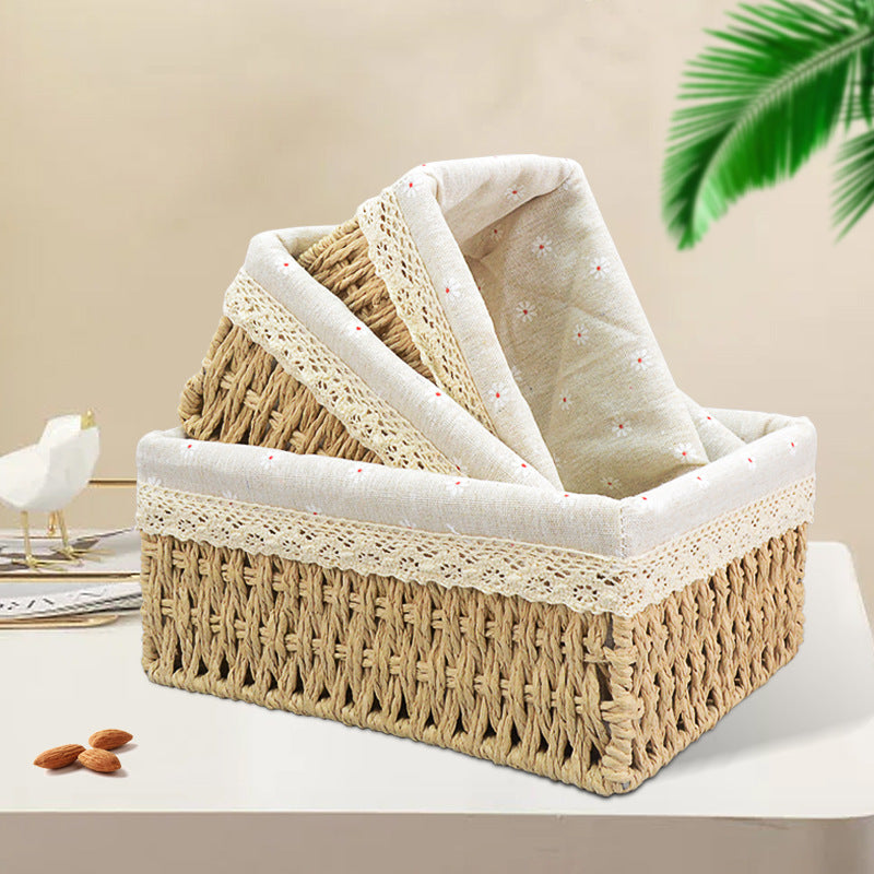 Rattan-style Desktop Organizer Basket | Snacks & Toy Storage