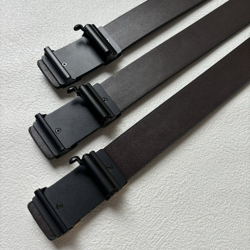 Toothless Alloy Buckle Belt – Genuine Leather for Men