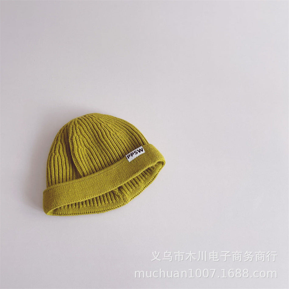 Kids’ Japanese-Style Knitted Melon Hat – Solid Color Wool Dome