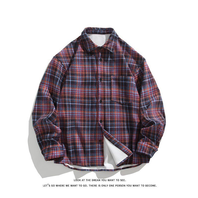 Men’s Fleece-Lined Plaid Retro Casual Jacket