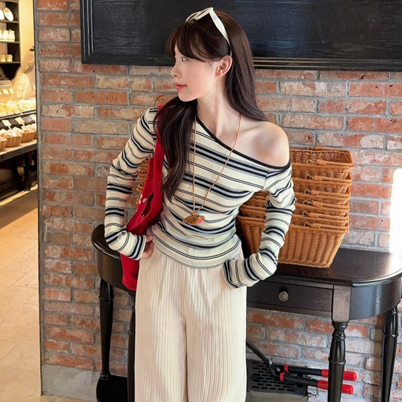 Color-Block Striped Off-Shoulder Slim Top