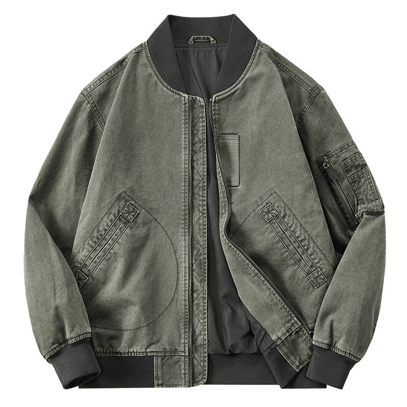 Men's Cotton Short Aviator Jacket Spring Autumn Baseball Collar