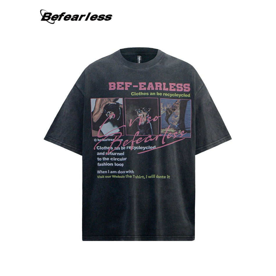 Retro Washed Letter T-Shirt – Vintage Graphic Casual Tee