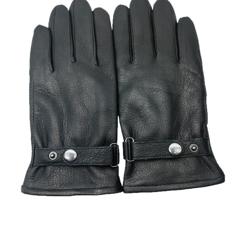 Men’s Deer Pattern Leather Gloves Fleece-Lined Warm Outdoor