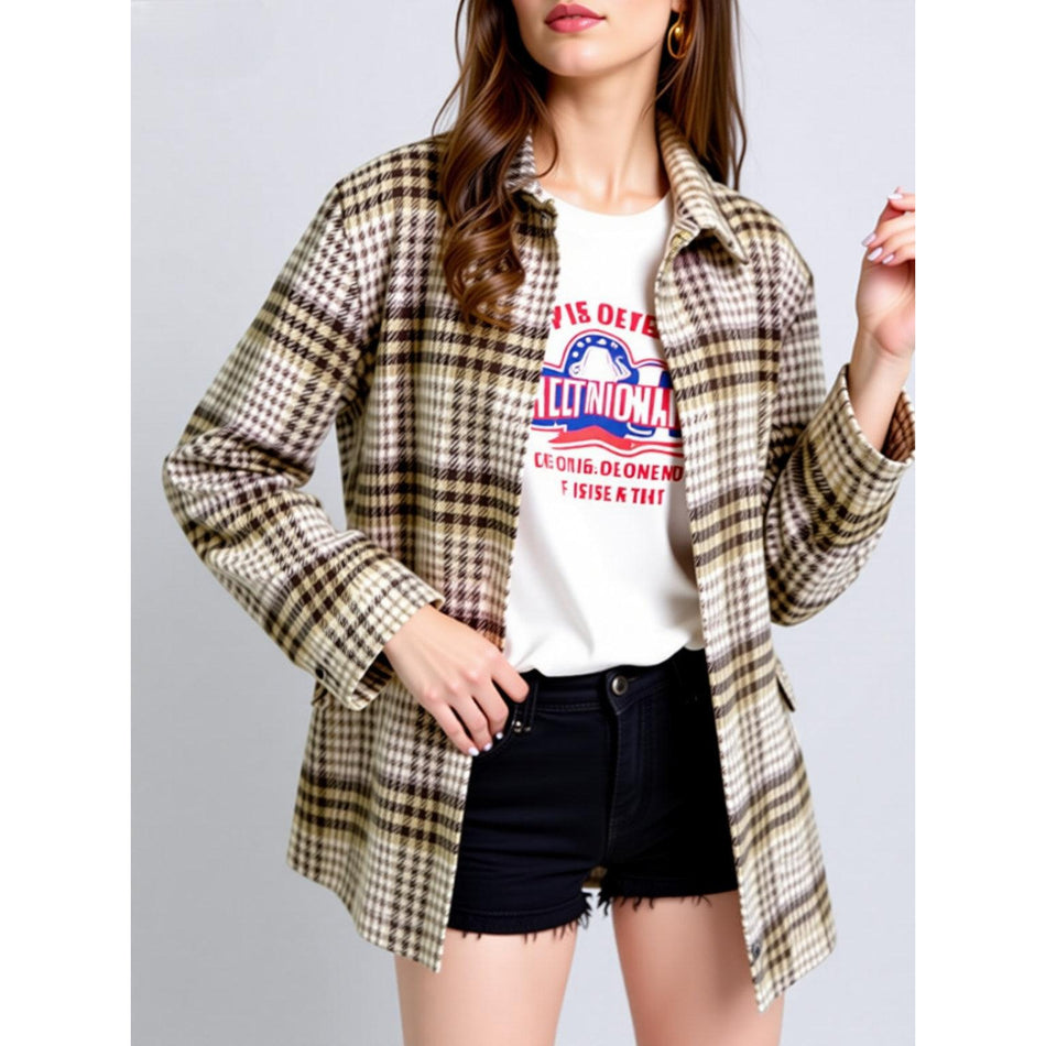 Women's Fall Outfits Flannel Plaid Button Long Shirt Jacket!