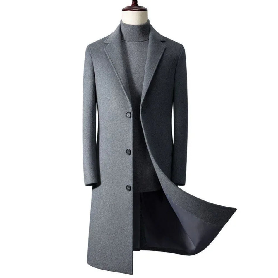 Men's Slim Fit Wool Trench Coat | Korean Business Style